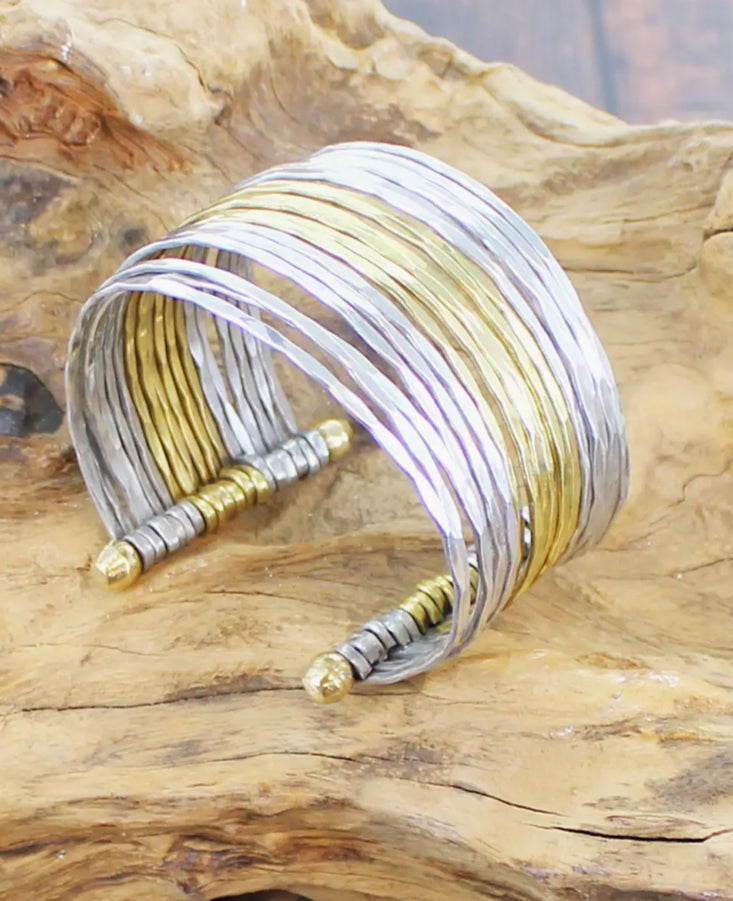 Wide silver + gold cuff